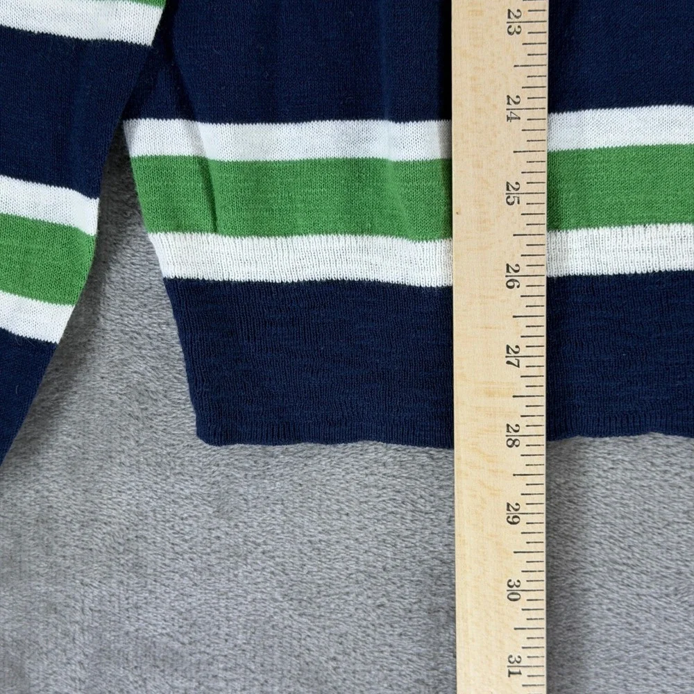 Mr Turk Mens XL Striped Cotton Crewneck Sweater Navy Blue Green White 2002900CO2